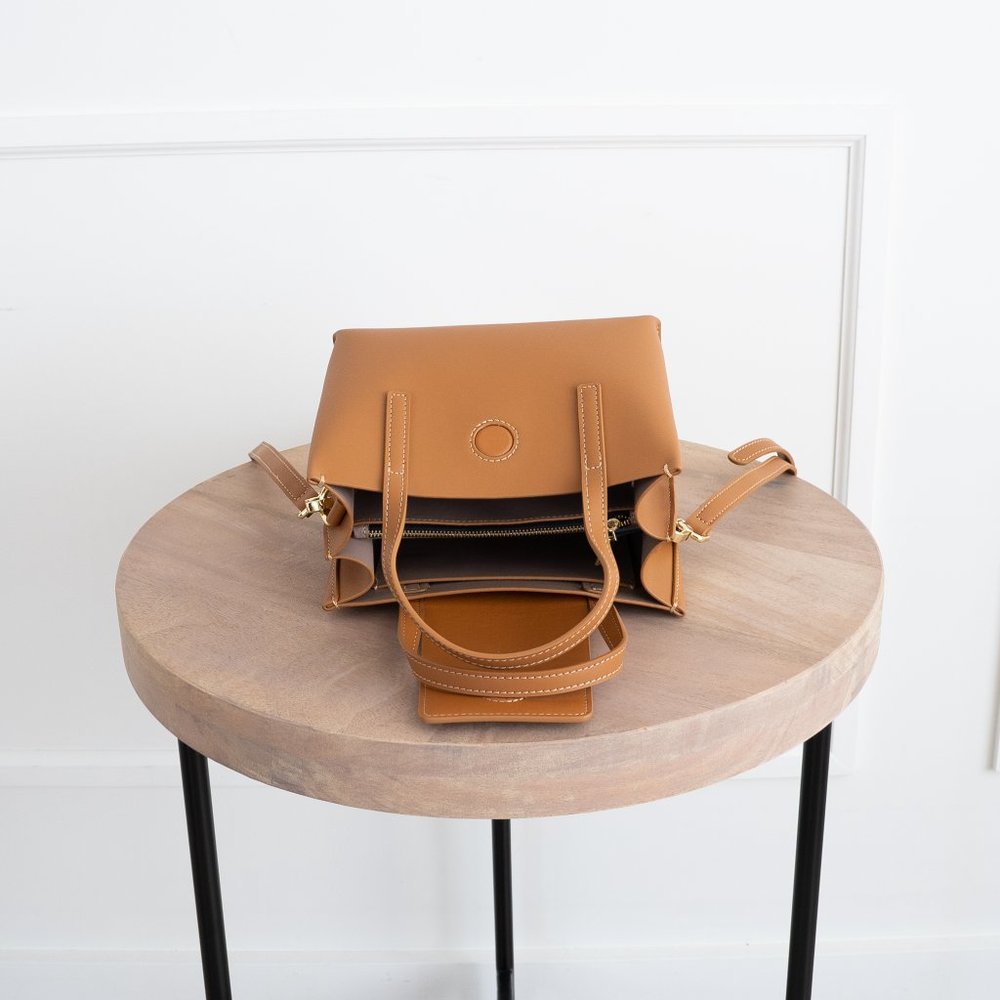 😍 Stella Mini Satchel Bag - Genuine Leather - Burnt Caramel - Picture 10 of 15